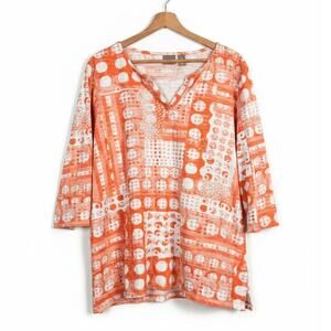 Chicos Womens XL Abstract Geometric Art To Wear Boho Indie Vacation V-Neck Tunic